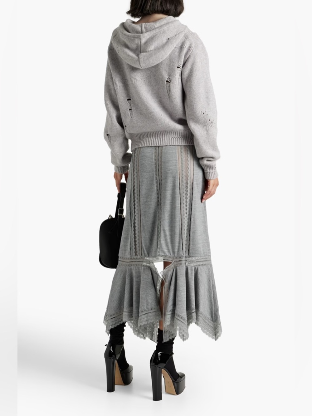 NWT Burberry Lace Trimmed Wool Jersey Midi Skirt Grey - Picture 7 of 16